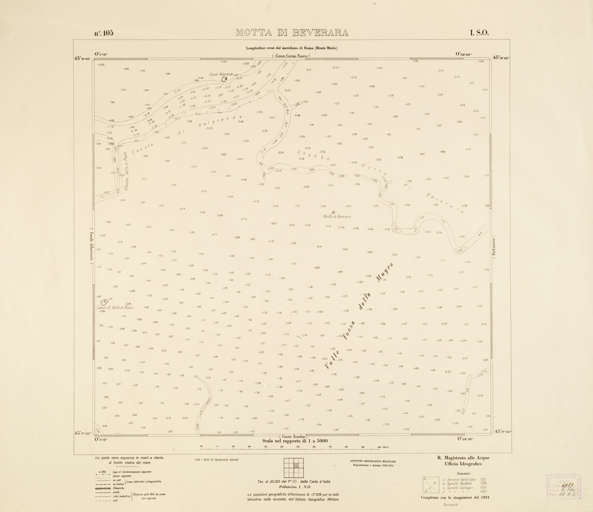 (N:3246) CARTA DELLA LAGUNA VENETA - MOTTA DI BEVERARA - N. 105 - I.S.O. (B0006149) Carte e stampe antiche: riproduzione a colori su carta (formato A1)