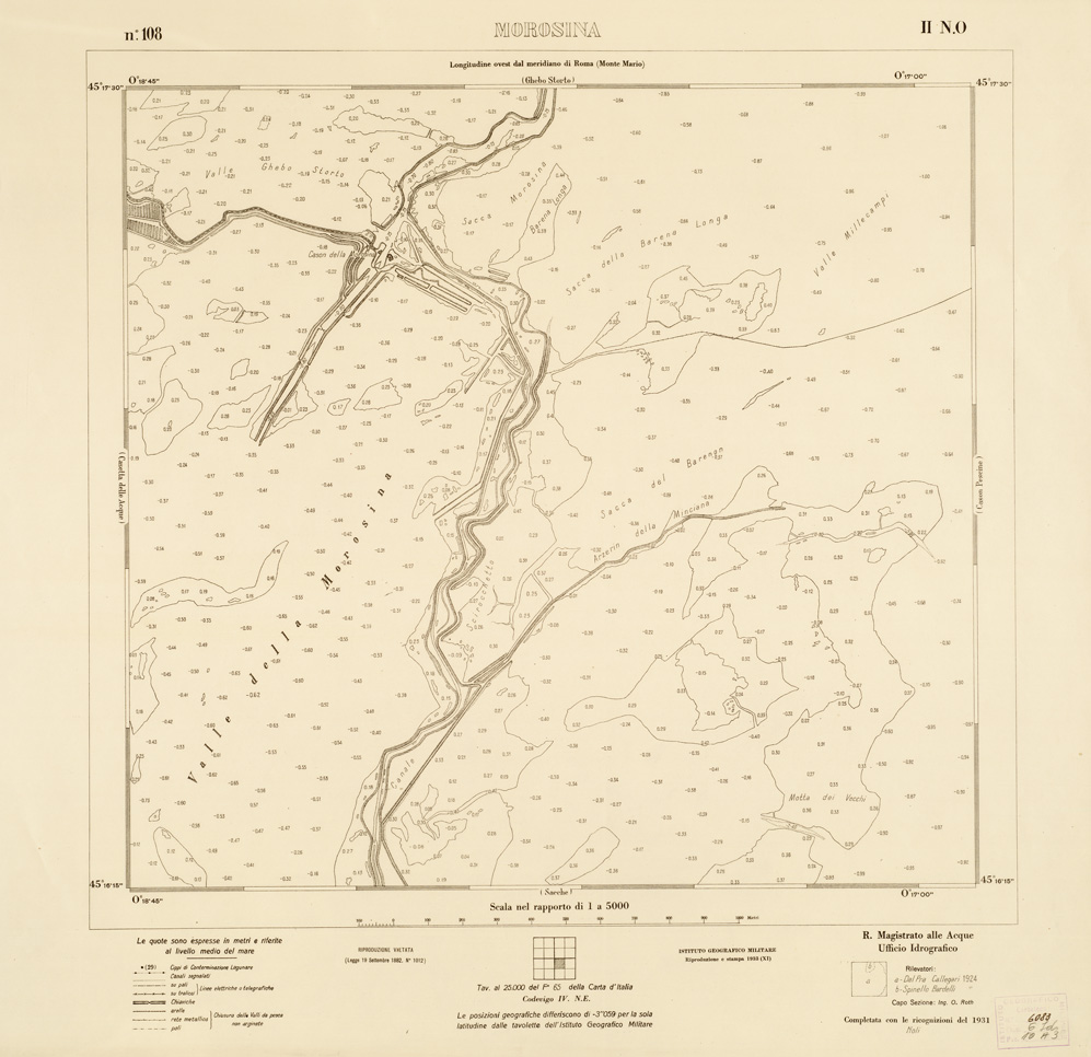 (N:3245) CARTA DELLA LAGUNA VENETA - MOROSINA - N. 108 - II.N.O. (B0006152) Carte e stampe antiche: riproduzione a colori su carta (formato A1)
