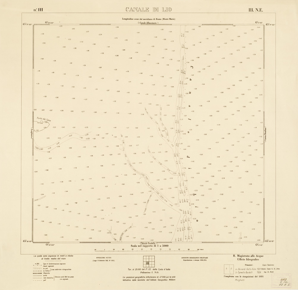 (N:3197) CARTA DELLA LAGUNA VENETA - CANALE DI LIO - N. 111 - III.N.E. (B0006155) Carte e stampe antiche: riproduzione a colori su carta (formato A1)