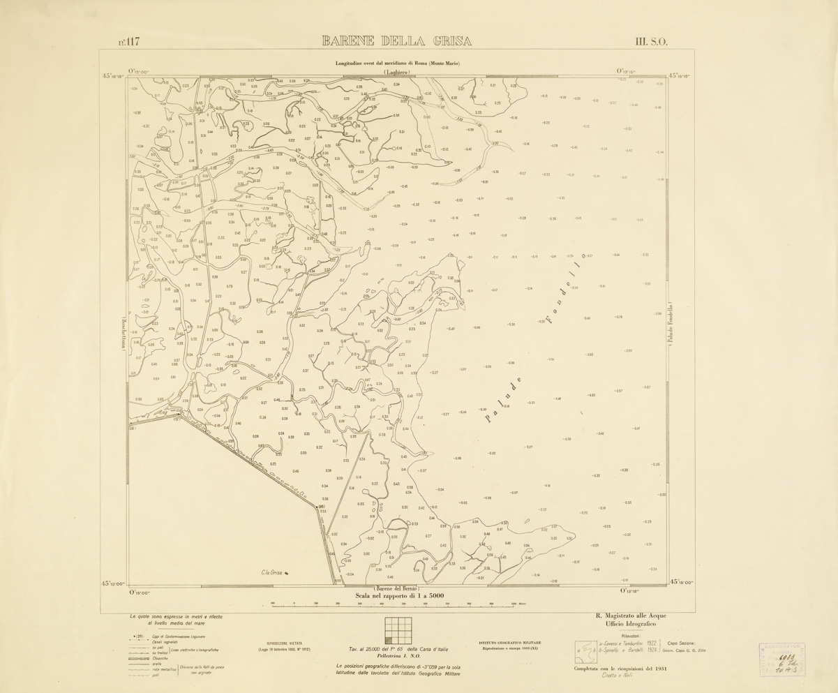 (N:3174) CARTA DELLA LAGUNA VENETA - BARENE DELLA GRISA - N. 117 - III.S.O. (B0006161) Carte e stampe antiche: riproduzione a colori su carta (formato A1)