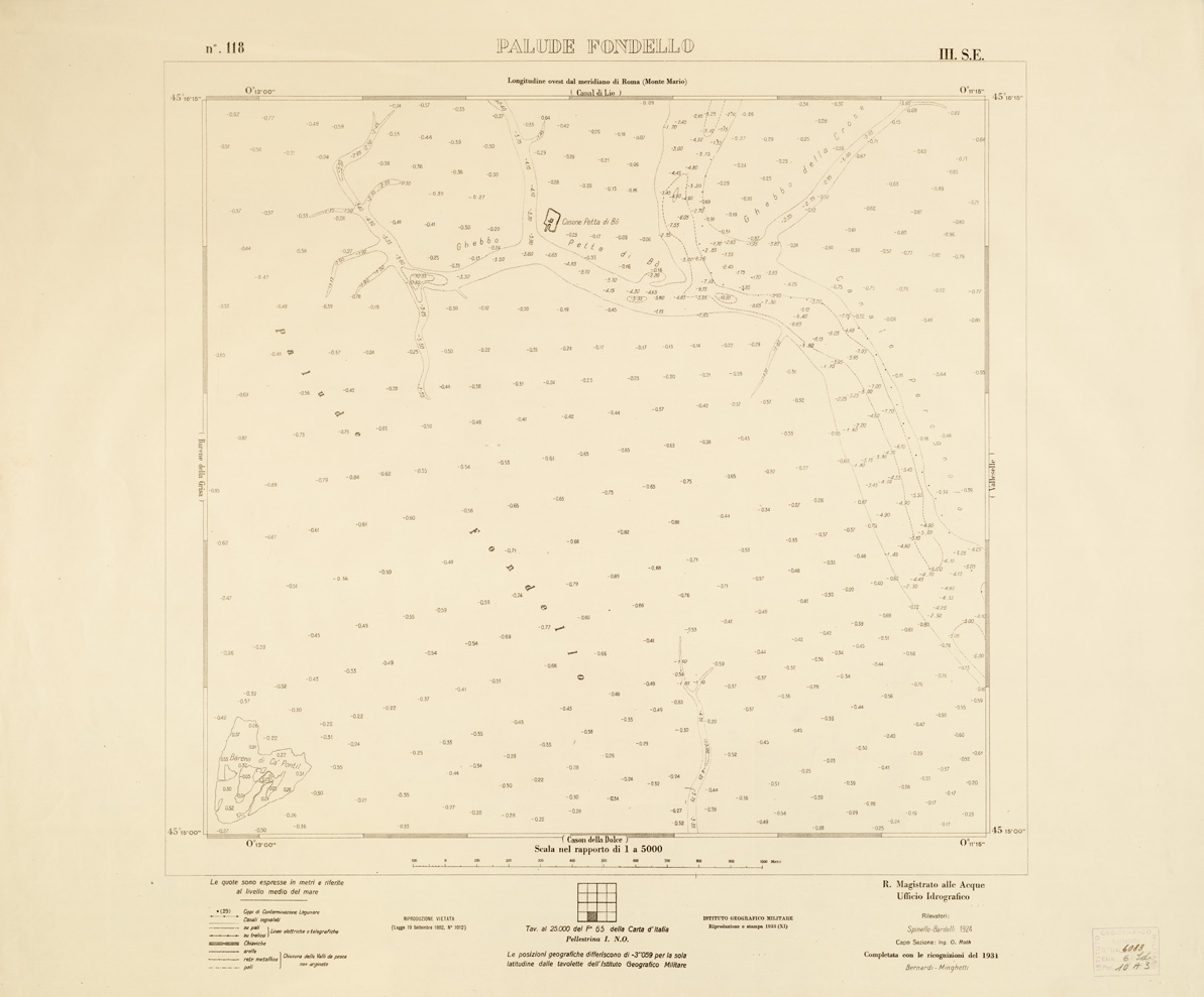 (N:3254) CARTA DELLA LAGUNA VENETA - PALUDE FONDELLO - N. 118 - III.S.E. (B0006162) Carte e stampe antiche: riproduzione a colori su carta (formato A1)