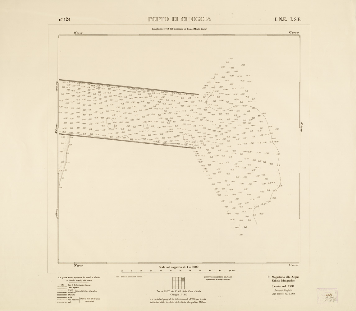 (N:3257) CARTA DELLA LAGUNA VENETA - PORTO DI CHIOGGIA - N. 124 - I.N.E./ I.S.E. (B0006168) Carte e stampe antiche: riproduzione a colori su carta (formato A1)