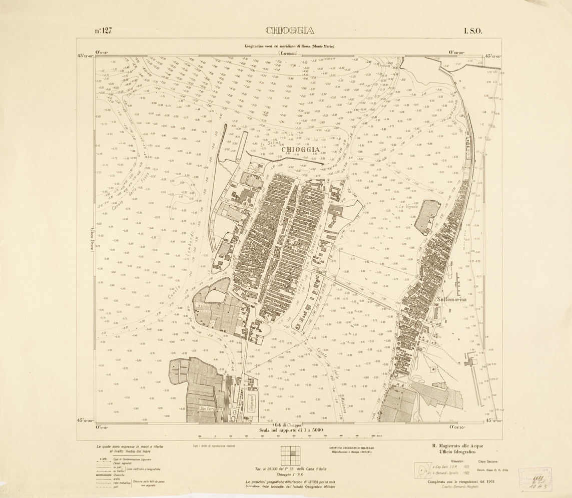 (N:3215) CARTA DELLA LAGUNA VENETA - CHIOGGIA - N. 127 - I.S.O. (B0006171) Carte e stampe antiche: riproduzione a colori su carta (formato A1)