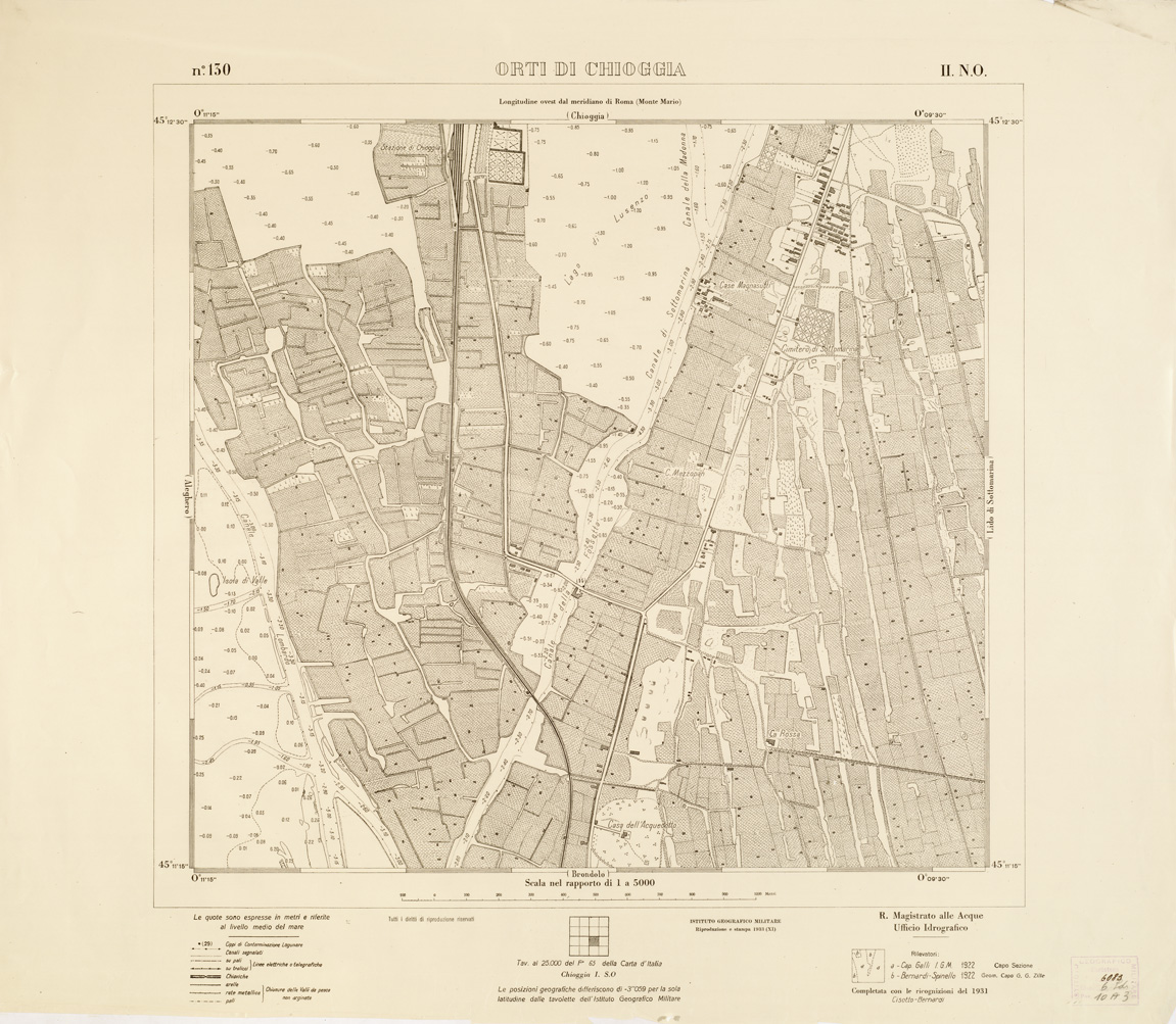 (N:3249) CARTA DELLA LAGUNA VENETA - ORTI DI CHIOGGIA - N. 130 - II.N.O. (B0006174) Carte e stampe antiche: riproduzione a colori su carta (formato A1)