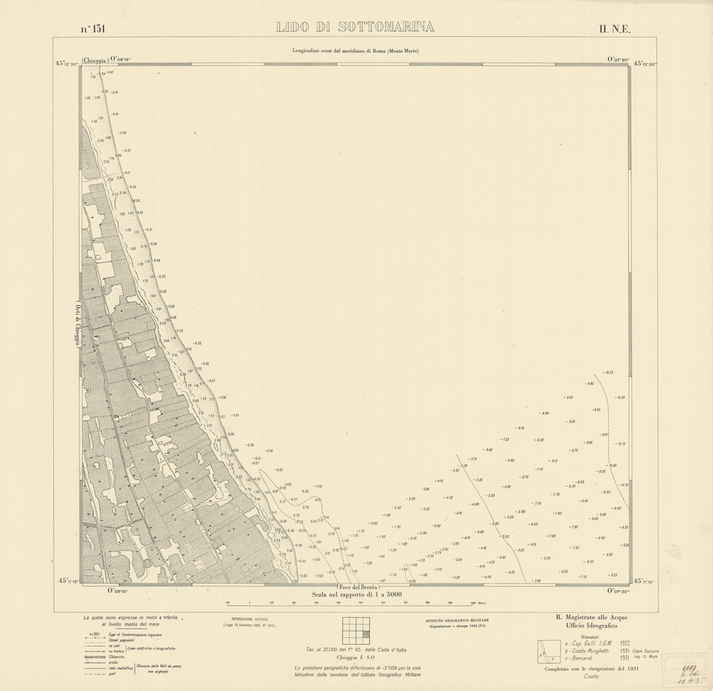 (N:3232) CARTA DELLA LAGUNA VENETA - LIDO DI SOTTOMARINA - N. 131 - II.N.E. (B0006175) Carte e stampe antiche: riproduzione a colori su carta (formato A1)