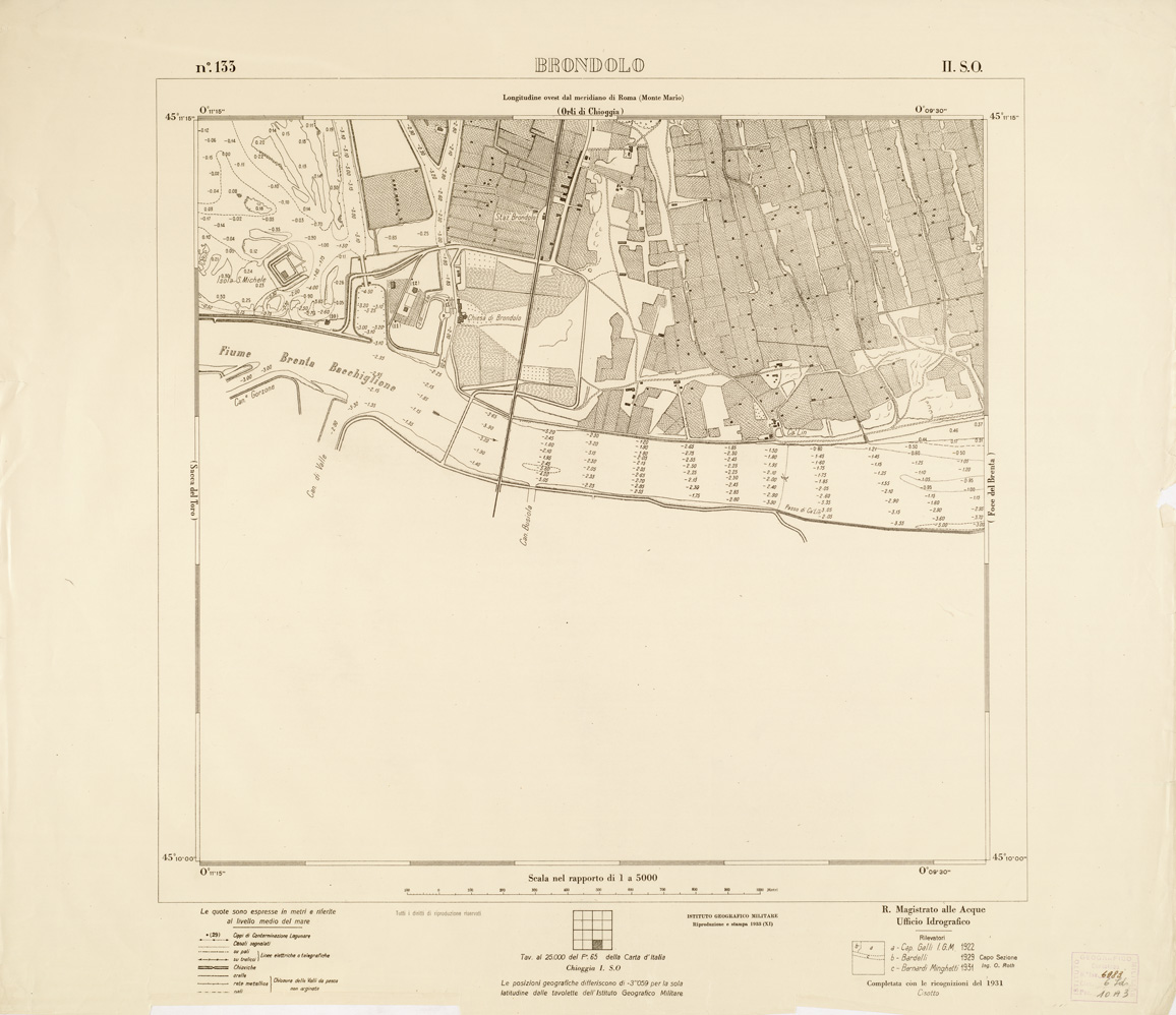 (N:3180) CARTA DELLA LAGUNA VENETA - BRONDOLO - N. 133 - II.S.O. (B0006177) Carte e stampe antiche: riproduzione a colori su carta (formato A1)