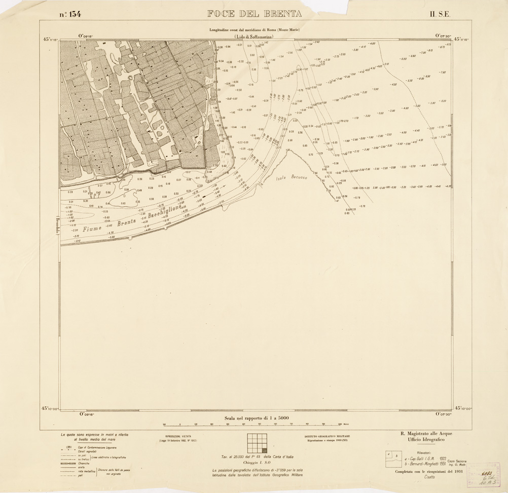 (N:3222) CARTA DELLA LAGUNA VENETA - FOCE DEL BRENTA - N. 134 - II.S.E. (B0006178) Carte e stampe antiche: riproduzione a colori su carta (formato A1)