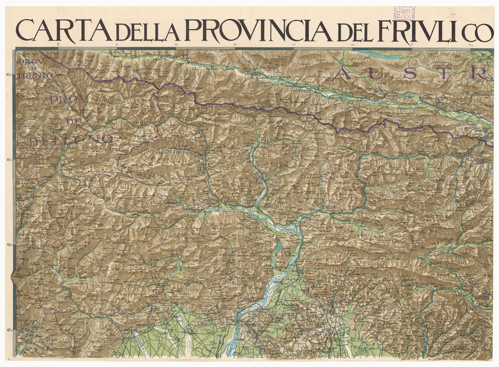 (N:3488) CARTA DELLA PROVINCIA DEL FRIULI CON LA PROVINCIA DI TRIESTE - Foglio 2 (B0006184) Carte e stampe antiche: riproduzione a colori su carta (formato A1)