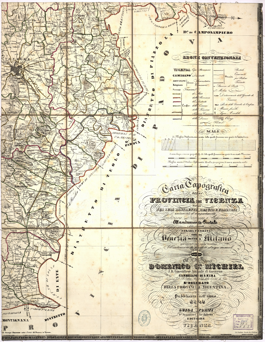 (N:7819) CARTA TOPOGRAFICA DELLA PROV. DI VICENZA NEI SUOI DISTRETTI, COMUNI E FRAZIONI - Tavola 4 (B0006202) Carte e stampe antiche: riproduzione a colori su carta (formato A1)