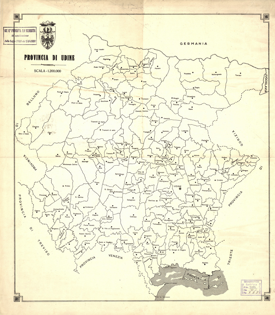 (N:14451) PROVINCIA DI UDINE - DIVISIONE AMMINISTRATIVA (B0006209) Carte e stampe antiche: riproduzione a colori su carta (formato A1)