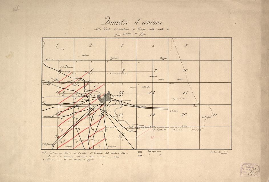(N:1634) CARTA DEI DINTORNI DI VERONA - QUADRO D'UNIONE (B0006238) Carte e stampe antiche: riproduzione a colori su carta (formato A1)