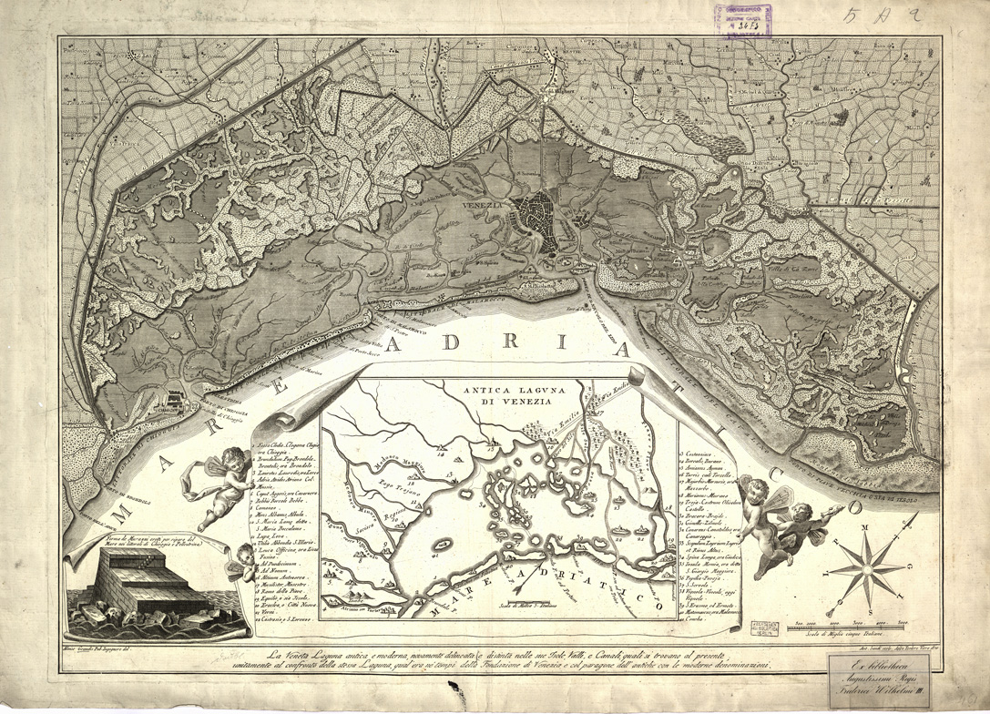 (N:11328) LA VENETA LAGUNA ANTICA E MODERNA NUOVAMENTE DELINEATA E DISTINTA NELLE SUE ISOLE, VALLI, E CANALI... (B0006259) Carte e stampe antiche: riproduzione a colori su carta (formato A1)