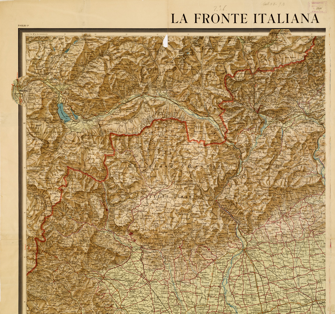 (N:11188) LA FRONTE ITALIANA TRA BRENTA E PIAVE - Foglio 1 (B0006260, B0006261, B6260-61) Carte e stampe antiche: riproduzione a colori su carta (formato A1)