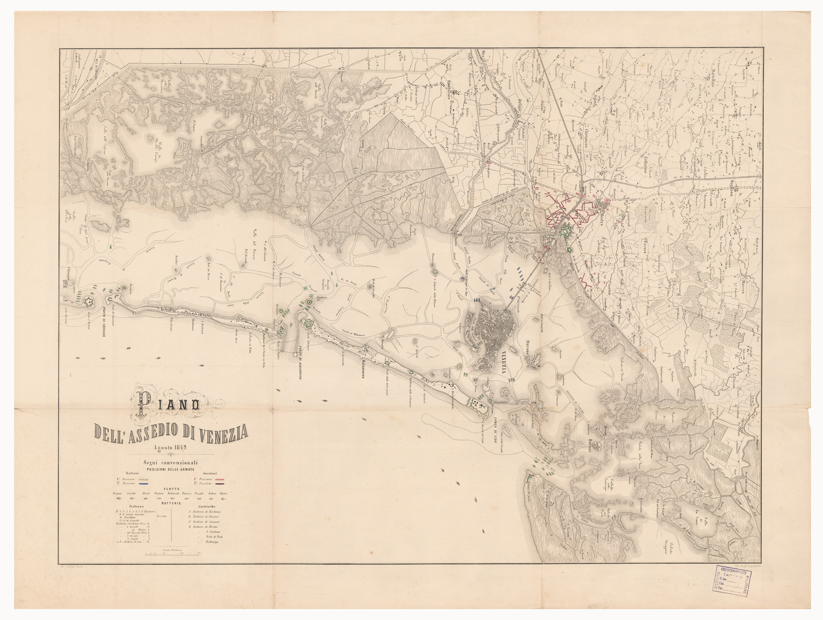 (N:13273) PIANO DELL'ASSEDIO DI VENEZIA DELL'AGOSTO 1849 (B0006266) Carte e stampe antiche: riproduzione a colori su carta (formato A1)