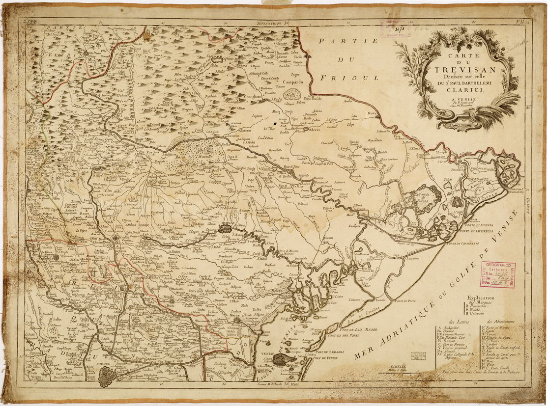 (N:8588) CARTE DU TREVISAN, DRESEE SUR CELLE DU Sr. PAUL BARTHELEMI CLARICI...
 (B0006273) Carte e stampe antiche: riproduzione a colori su carta (formato A1)