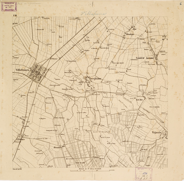 (N:14631) REAMBULIRTEN DETAILKARTE VOM MANOVRE TERRAIN AM MINCIO - VILLAFRANCA - Tavola F III (B0006289) Carte e stampe antiche: riproduzione a colori su carta (formato A1)