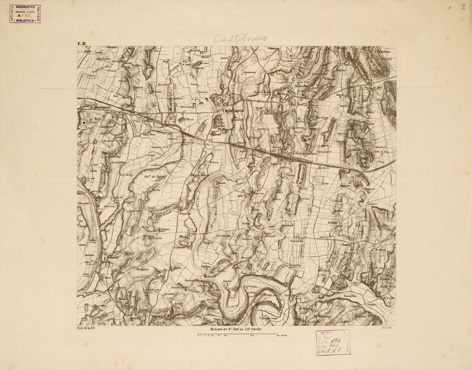 (N:14612) REAMBULIRTEN DETAILKARTE VOM MANOVRE TERRAIN AM MINCIO - CASTELNOVO - Tavola E III (B0006294) Carte e stampe antiche: riproduzione a colori su carta (formato A1)