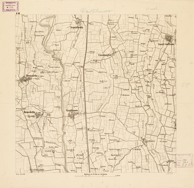 (N:14613) REAMBULIRTEN DETAILKARTE VOM MANOVRE TERRAIN AM MINCIO - CASTELNUOVO - Tavola B III (B0006306) Carte e stampe antiche: riproduzione a colori su carta (formato A1)
