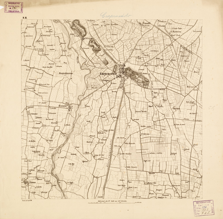 (N:14611) REAMBULIRTEN DETAILKARTE VOM MANOVRE TERRAIN AM MINCIO - CARPENENDOLO - Tavola B II (B0006307) Carte e stampe antiche: riproduzione a colori su carta (formato A1)