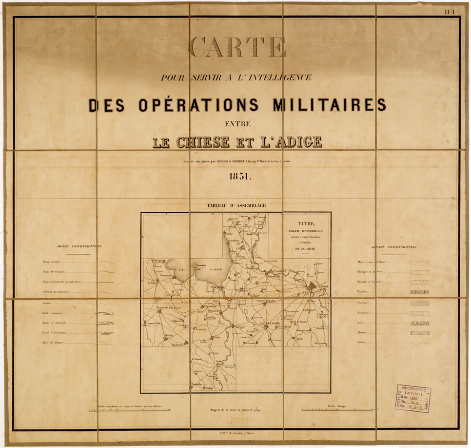 (N:8620) CARTE POUR SERVIR A L'INTELLIGENCE DES OPERATIONS MILITAIRES ENTRE LA CHIESE ET L'ADIGE...(LOMBARDO VENETO) - Foglio D1 (B0006314) Carte e stampe antiche: riproduzione a colori su carta (formato A1)