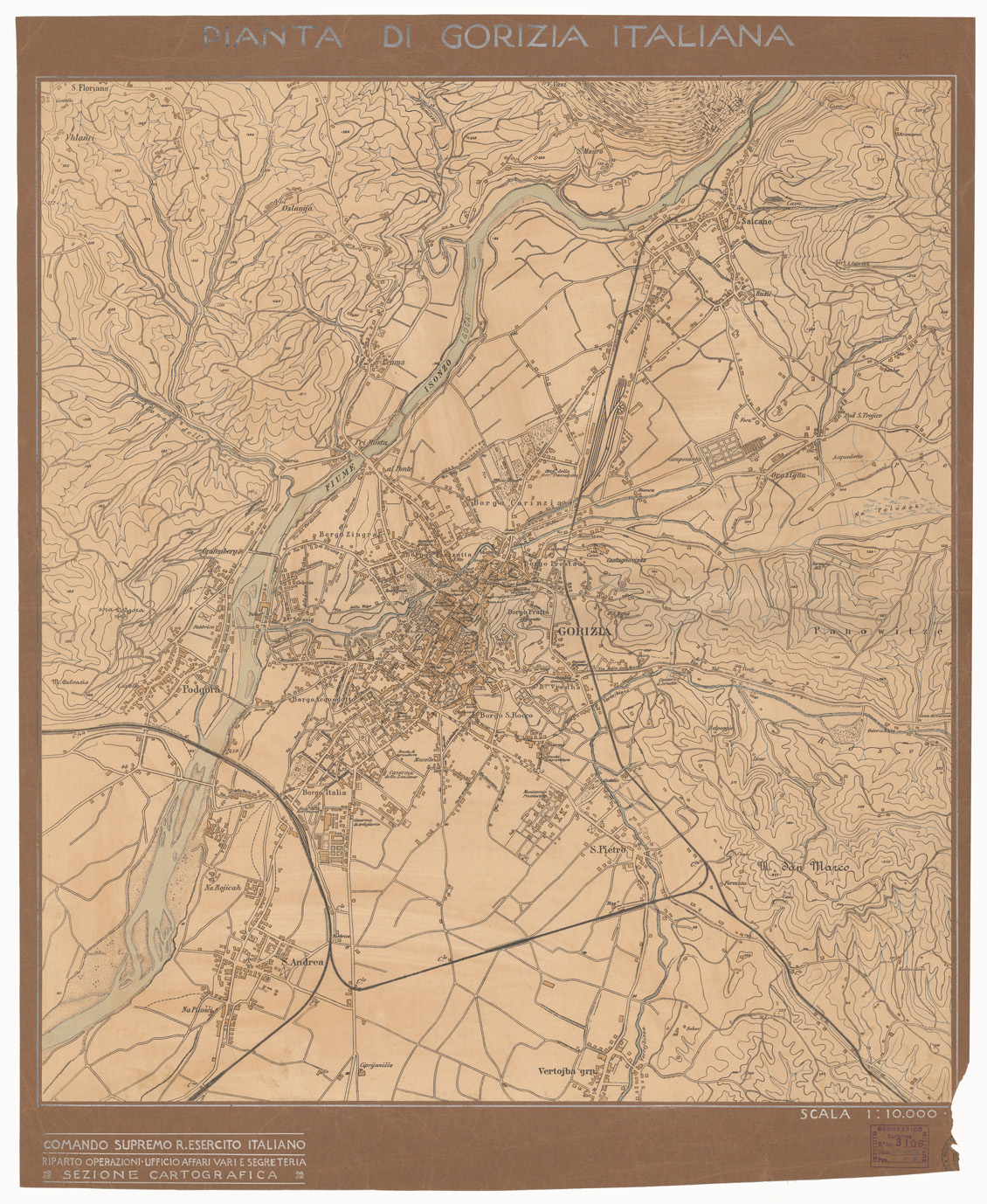 (N:13893) PIANTA DI GORIZIA ITALIANA (B0006341) Carte e stampe antiche: riproduzione a colori su carta (formato A1)