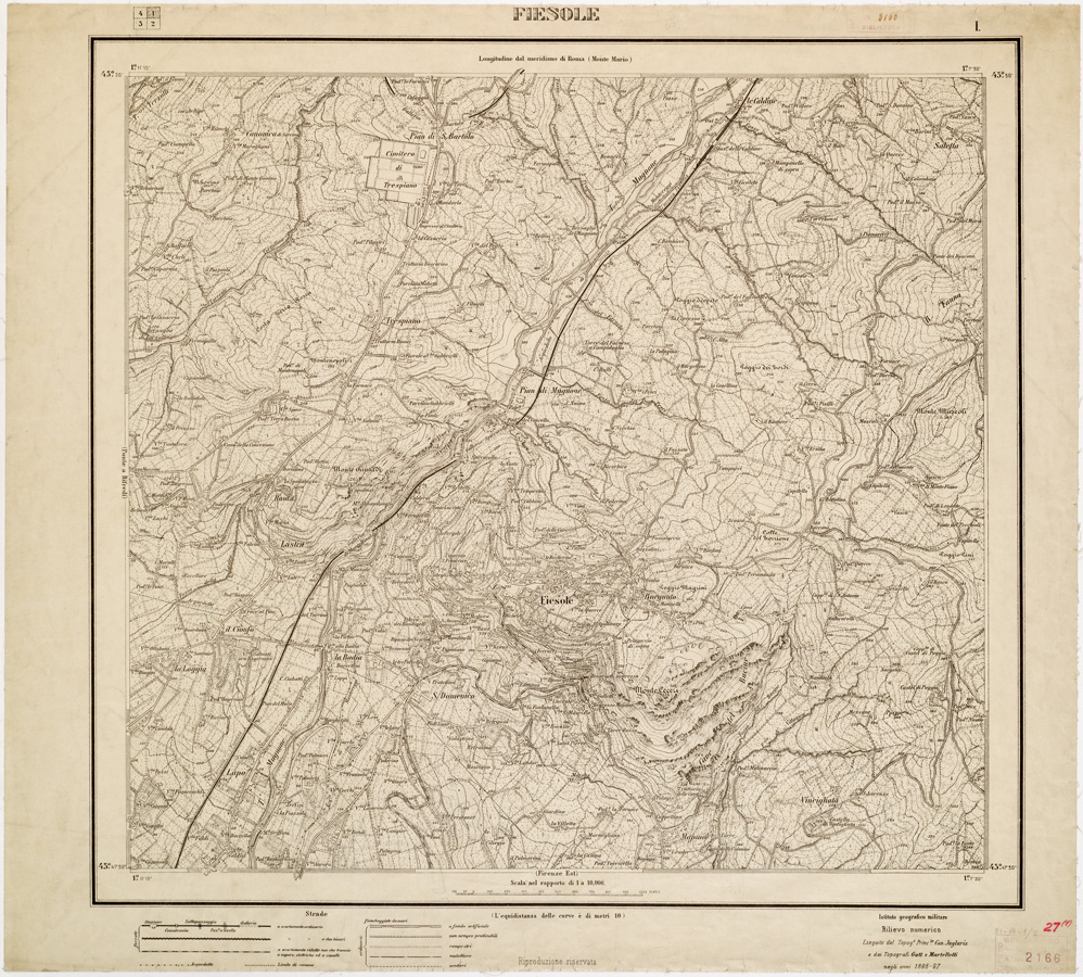(N:8266) FIRENZE E DINTORNI - Foglio I - FIESOLE (B0006374) Carte e stampe antiche: riproduzione a colori su carta (formato A1)