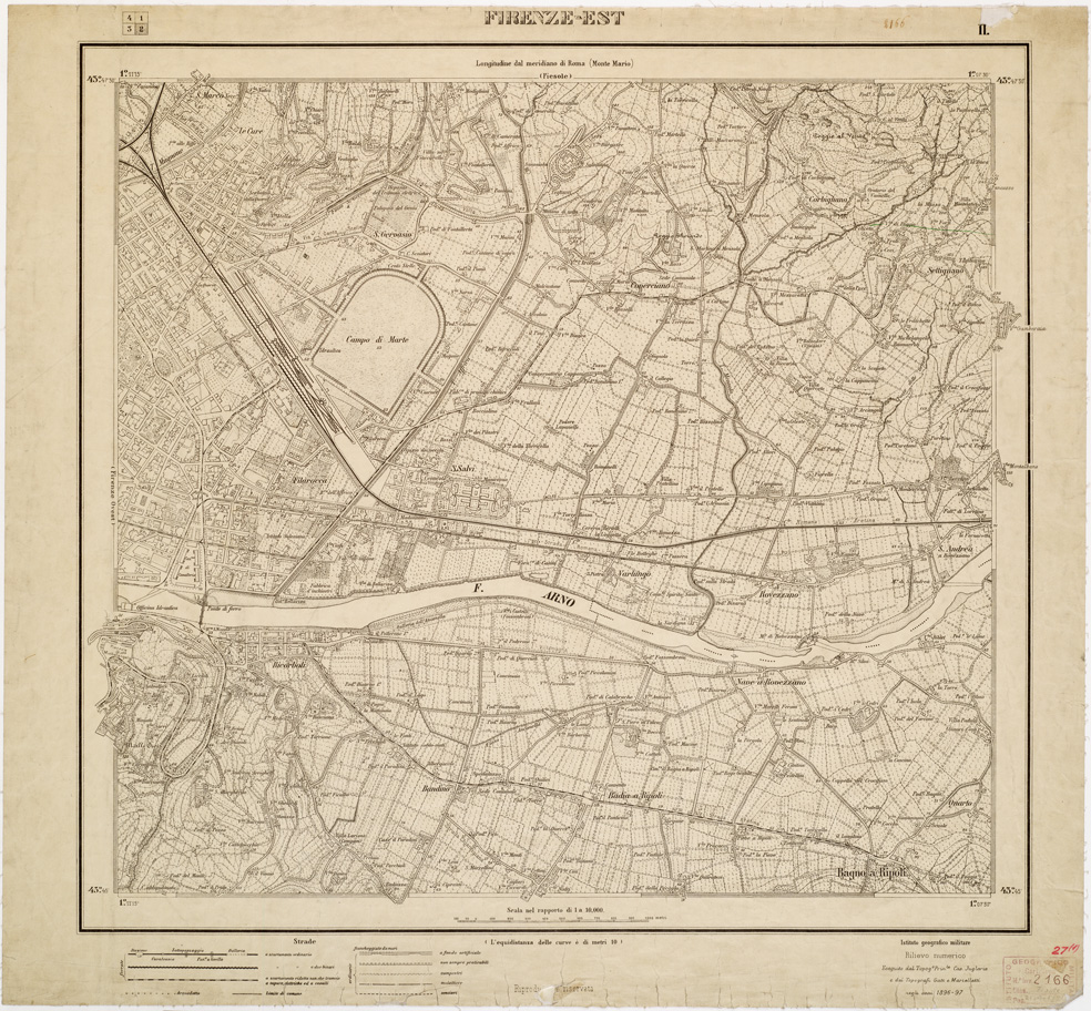 (N:8267) FIRENZE E DINTORNI - Foglio II - FIRENZE EST (B0006375) Carte e stampe antiche: riproduzione a colori su carta (formato A1)