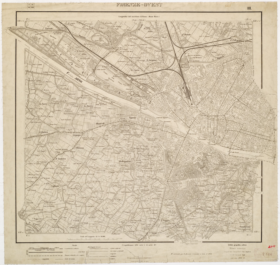 (N:8268) FIRENZE E DINTORNI - Foglio III - FIRENZE OVEST (B0006376) Carte e stampe antiche: riproduzione a colori su carta (formato A1)