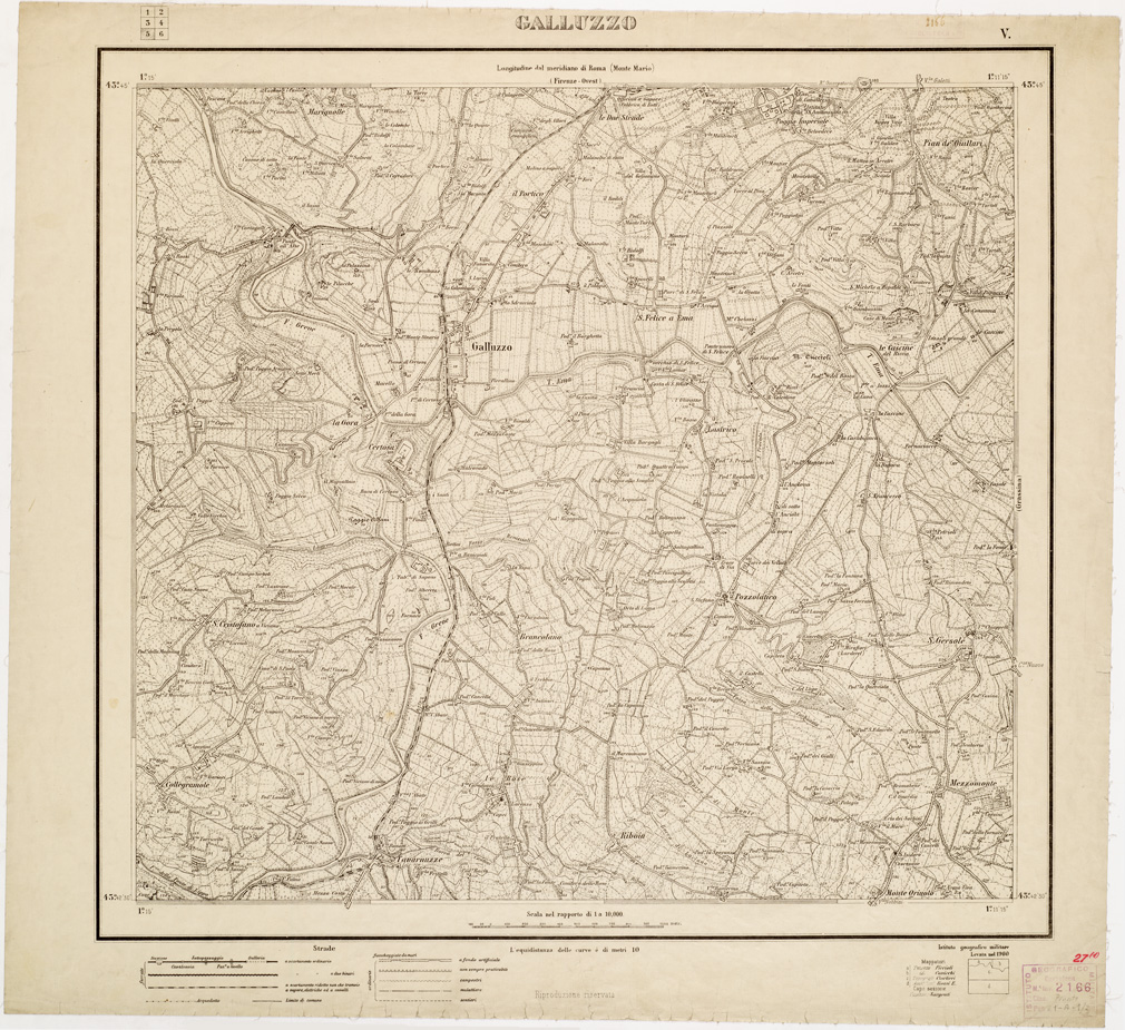 (N:8270) FIRENZE E DINTORNI - Foglio V - GALLUZZO (B0006378) Carte e stampe antiche: riproduzione a colori su carta (formato A1)