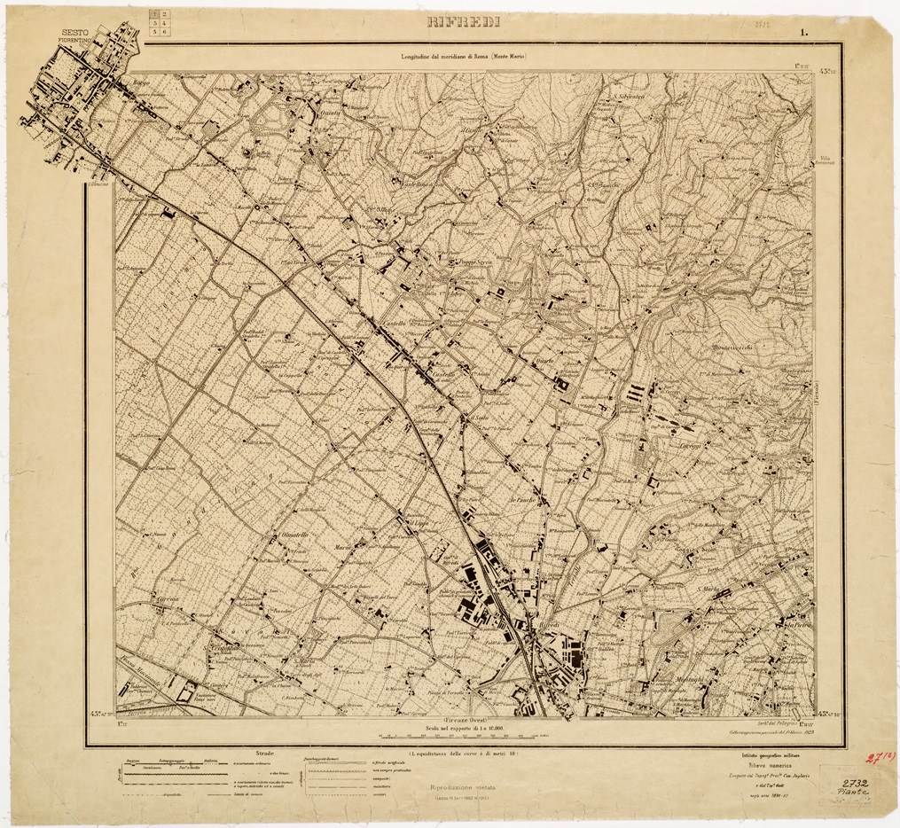 (N:8274) CARTA TOPOGRAFICA FIRENZE E DINTORNI - Foglio 1 - RIFREDI (B0006382) Carte e stampe antiche: riproduzione a colori su carta (formato A1)