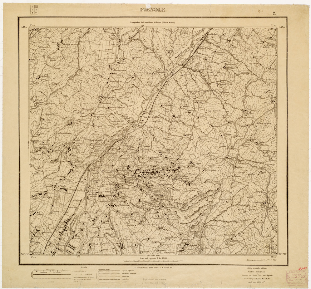 (N:8275) CARTA TOPOGRAFICA FIRENZE E DINTORNI - Foglio 2 - FIESOLE (B0006383) Carte e stampe antiche: riproduzione a colori su carta (formato A1)