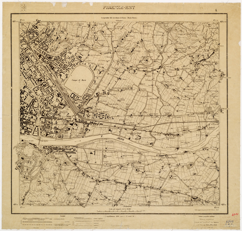 (N:8276) CARTA TOPOGRAFICA FIRENZE E DINTORNI - Foglio 4 - FIRENZE EST (B0006385) Carte e stampe antiche: riproduzione a colori su carta (formato A1)