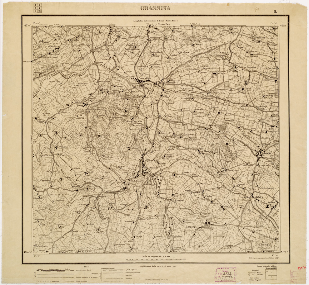 (N:8279) CARTA TOPOGRAFICA FIRENZE E DINTORNI - Foglio 6 - GRASSINA (B0006387) Carte e stampe antiche: riproduzione a colori su carta (formato A1)