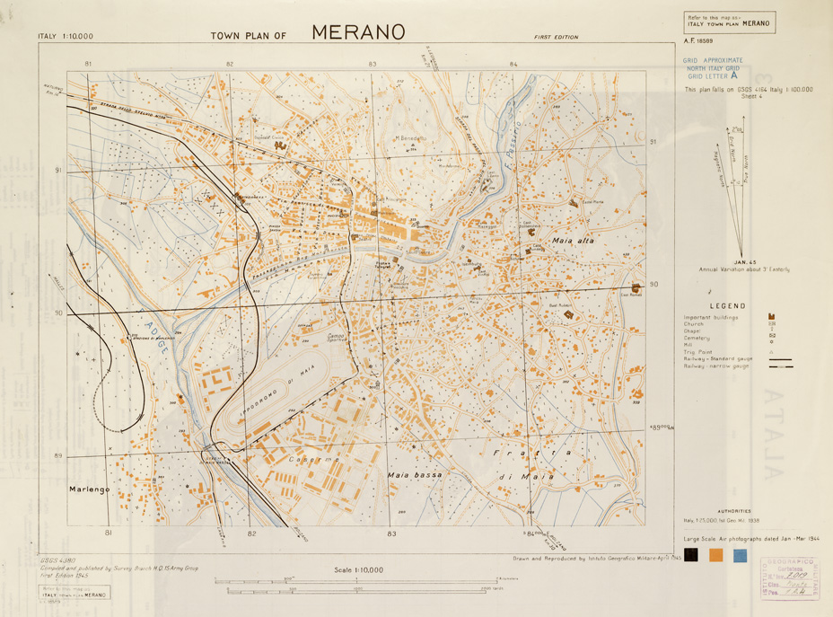 (N:11366) TOWN PLAN OF MERANO (TOPOGRAFIA DELLA CITTA' DI MERANO) (B0006462) Carte e stampe antiche: riproduzione a colori su carta (formato A1)