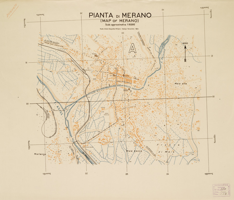 (N:11375) PIANTA DI MERANO (MAP OF MERANO) (B0006463) Carte e stampe antiche: riproduzione a colori su carta (formato A1)