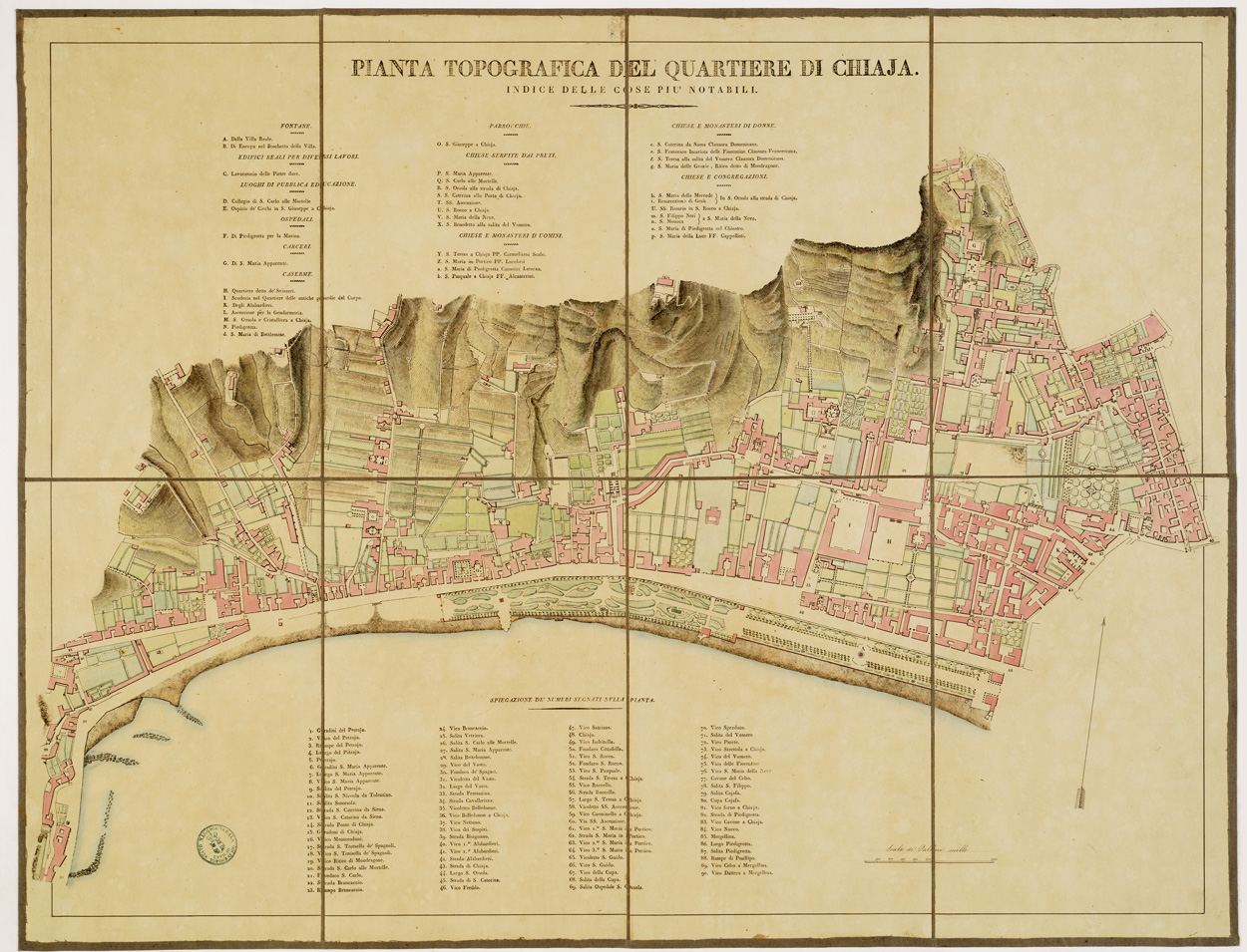 (N:13988) PIANTA DEI QUARTIERI DELLA CITTA' DI NAPOLI - PIANTA TOPOGRAFICA DEL QUARTIERE DI CHIAJA (B0006483) Carte e stampe antiche: riproduzione a colori su carta (formato A1)