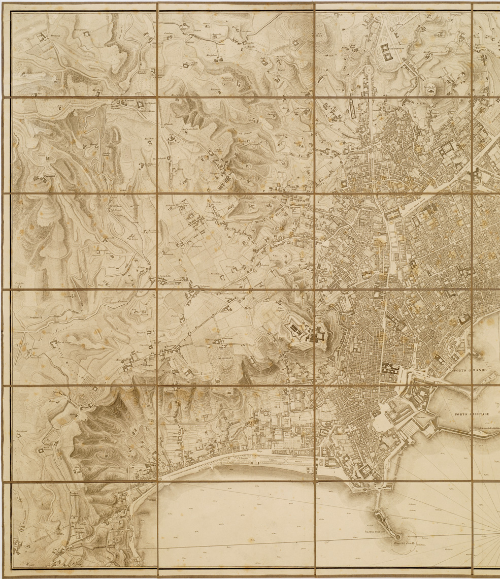(N:13715) PIANTA DELLA CITTA' DI NAPOLI E DE' SUOI CONTORNI. DELINEATA ED INCISA NEL REALE OFFICIO TOPOGRAFICO DELLA GUERRA. NAPOLI. (B0006631, B0006632, B6631-32) Carte e stampe antiche: riproduzione a colori su carta (formato A1)