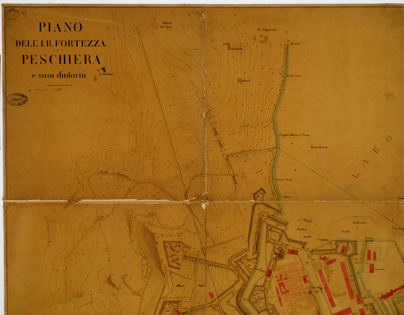 (N:13299) PIANO DELL' I. R. FORTEZZA DI PESCHIERA E SUOI DINTORNI (B0006635, B0006636, B0006637, B0006638, B6635-38) Carte e stampe antiche: riproduzione a colori su carta (formato A1)