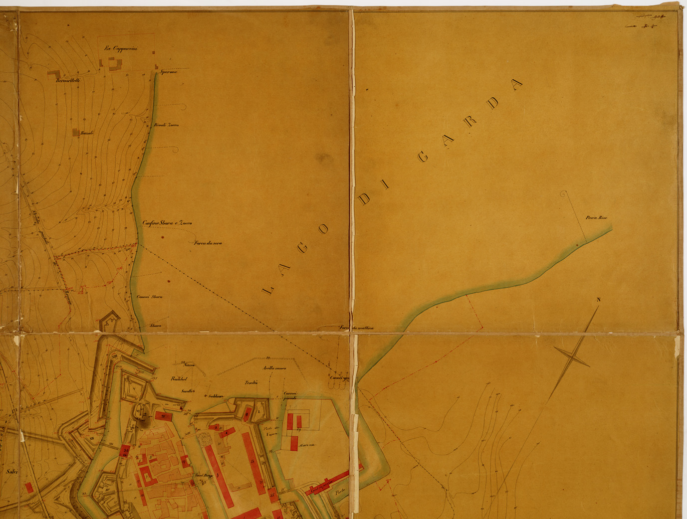 (N:13299) PIANO DELL' I. R. FORTEZZA DI PESCHIERA E SUOI DINTORNI (B0006635, B0006636, B0006637, B0006638, B6635-38) Carte e stampe antiche: riproduzione a colori su carta (formato A1)
