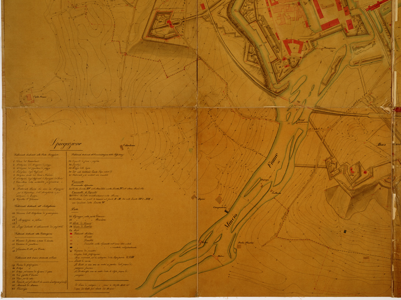 (N:13299) PIANO DELL' I. R. FORTEZZA DI PESCHIERA E SUOI DINTORNI (B0006635, B0006636, B0006637, B0006638, B6635-38) Carte e stampe antiche: riproduzione a colori su carta (formato A1)
