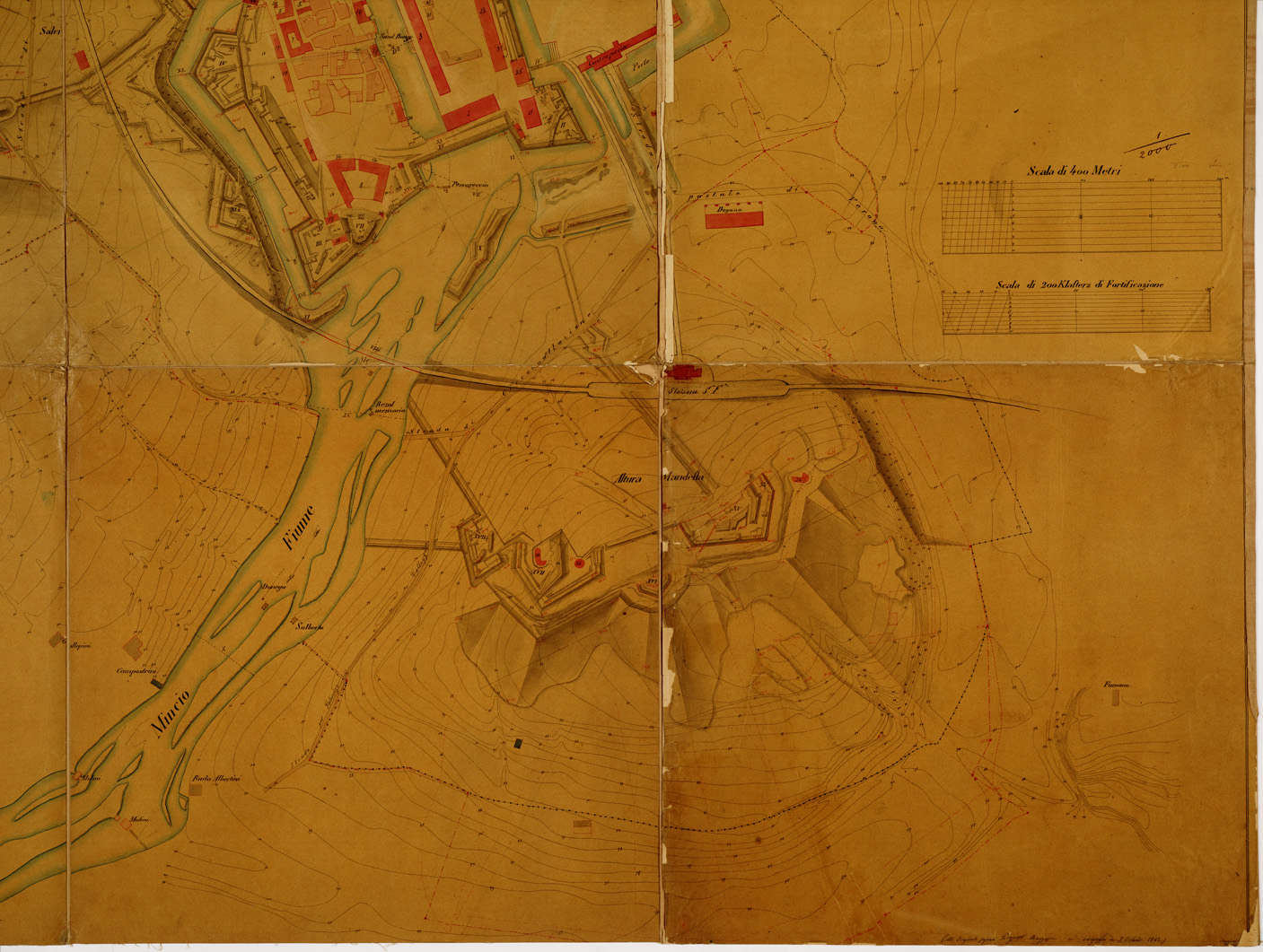 (N:13299) PIANO DELL' I. R. FORTEZZA DI PESCHIERA E SUOI DINTORNI (B0006635, B0006636, B0006637, B0006638, B6635-38) Carte e stampe antiche: riproduzione a colori su carta (formato A1)