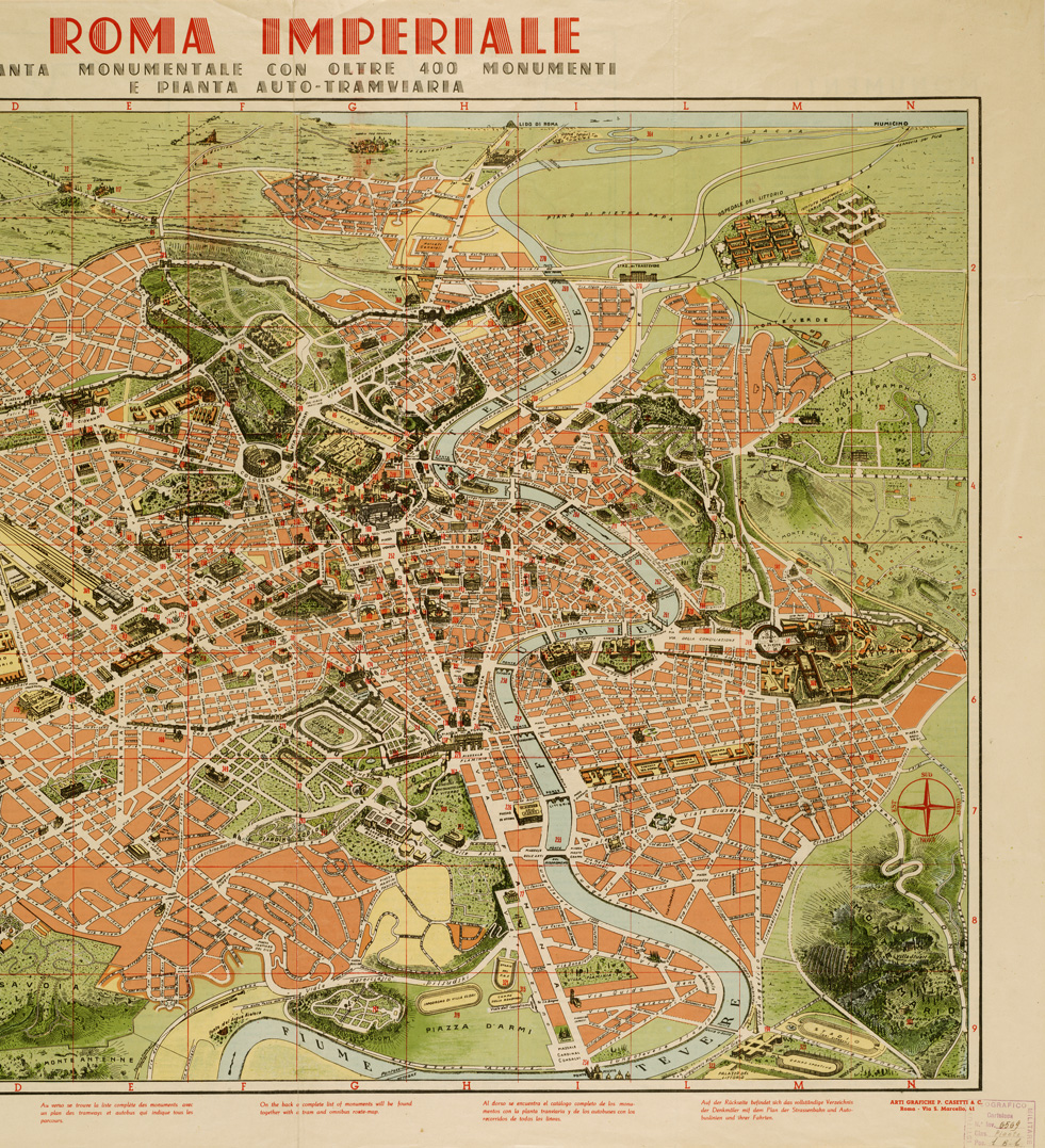 (N:13974) ROMA IMPERIALE - PIANTA MONUMENTALE CON OLTRE 400 MONUMENTI E PIANTA AUTO -TRAMVIARIA - Fronte e Retro (B0006644, B0006645, B0006646, B0006647, B6644-45, B6646-47) Carte e stampe antiche: riproduzione a colori su carta (formato A1)