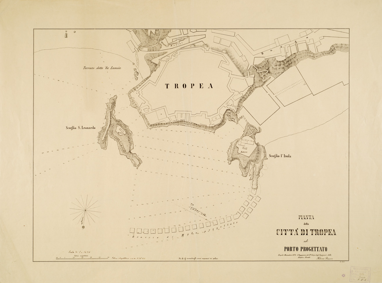 (N:13798) PIANTA DELLA CITTA' DI TROPEA COL PORTO PROGETTATO (B0006741) Carte e stampe antiche: riproduzione a colori su carta (formato A1)