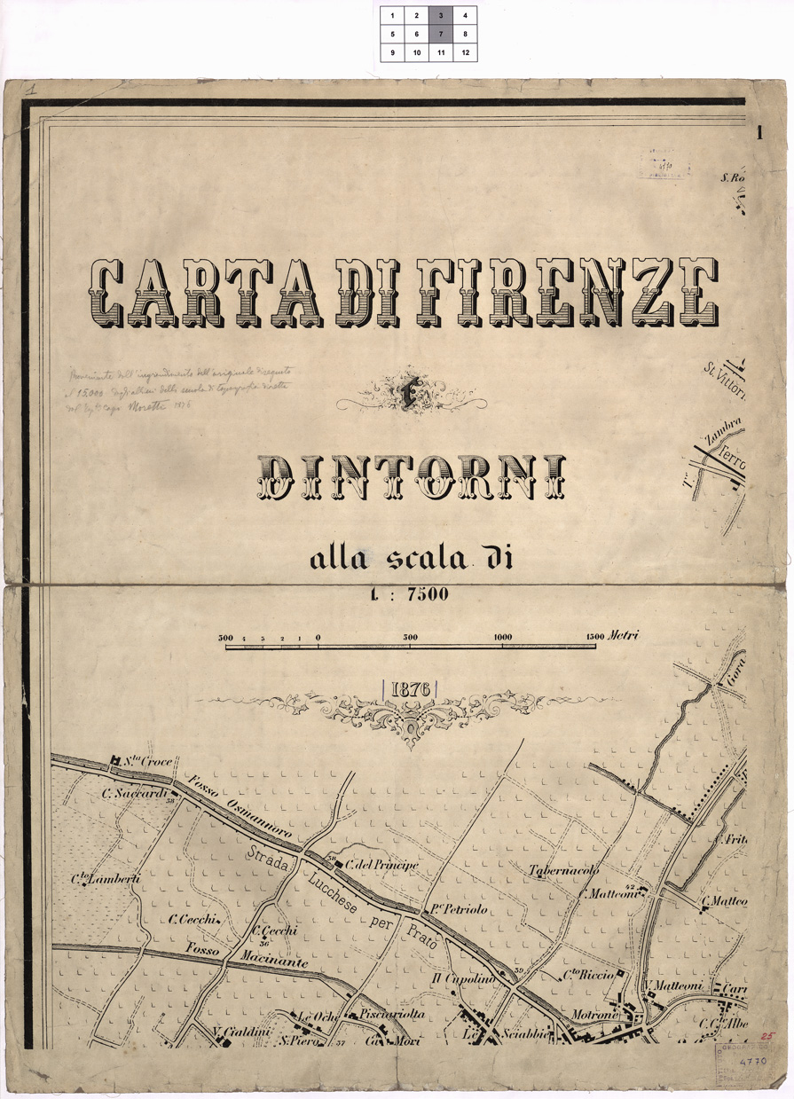 (N:4024) CARTA DI FIRENZE E DINTORNI ALLA SCALA DI 1:7.500. 1876. - Foglio 1 (B0007057) Carte e stampe antiche: riproduzione a colori su carta (formato A1)