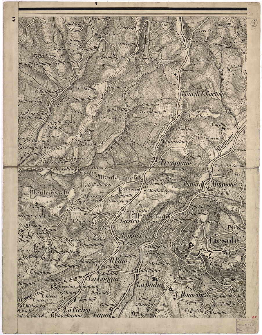 (N:4029) CARTA DI FIRENZE E DINTORNI ALLA SCALA DI 1:7.500. 1876. - Foglio 3 (B0007059) Carte e stampe antiche: riproduzione a colori su carta (formato A1)