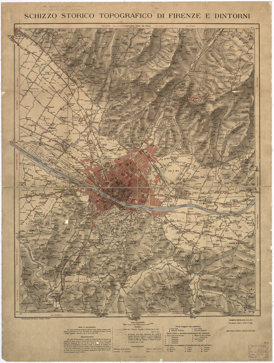 (N:15820) SCHIZZO STORICO TOPOGRAFICO DI FIRENZE E DINTORNI... (B0007076) Carte e stampe antiche: riproduzione a colori su carta (formato A1)
