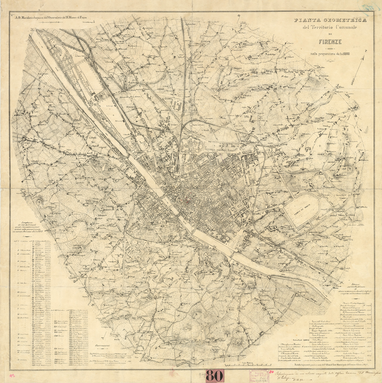 (N:13956) PIANTA GEOMETRICA DEL TERRITORIO COMUNALE DI FIRENZE NELLA PROPORZIONE DA 1 A 10.000 (B0007085) Carte e stampe antiche: riproduzione a colori su carta (formato A1)