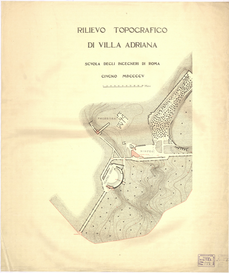 (N:15643) RILIEVO TOPOGRAFICO DI VILLA ADRIANA SCUOLA DEGLI INGEGNERI DI ROMA - ROMA - Tavola 1 (B0007090) Carte e stampe antiche: riproduzione a colori su carta (formato A1)