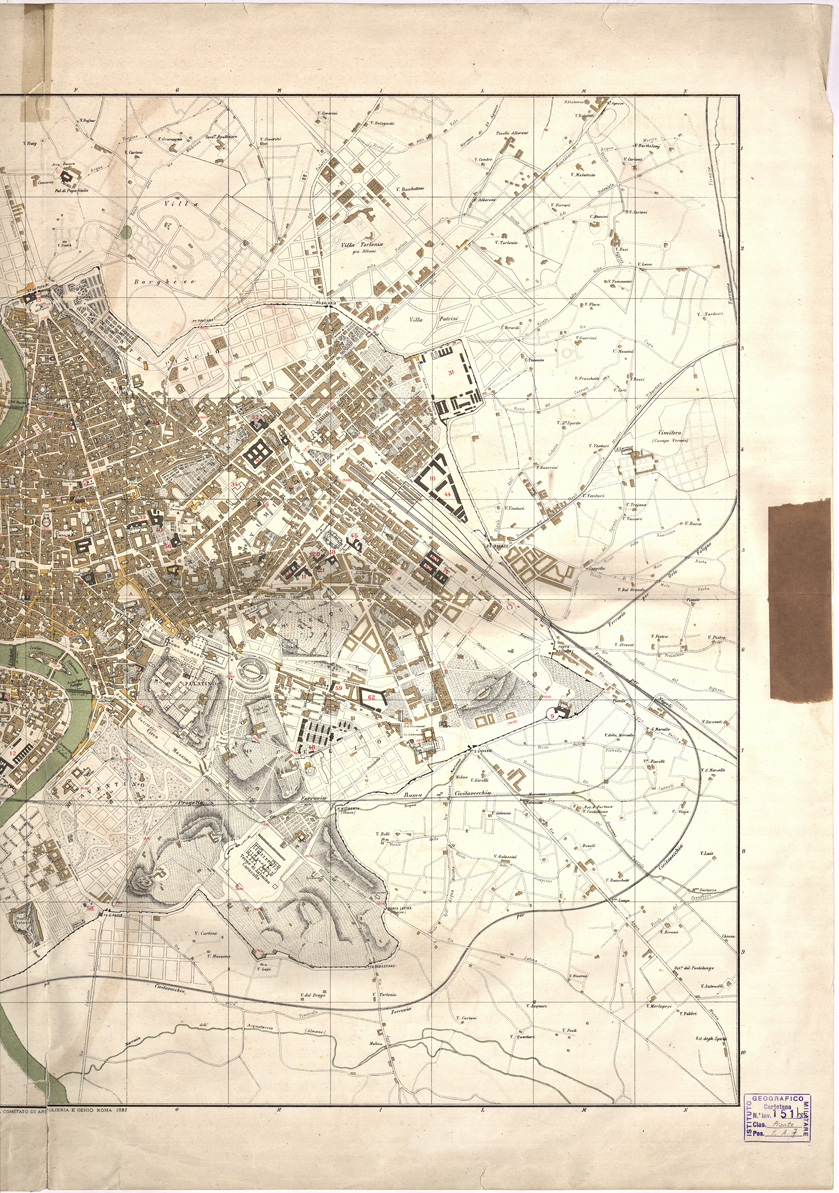 (N:13547) PIANO TOPOGRAFICO DI ROMA LIT. DEL COMITATO DI ARTIGLIERIA E GENIO. ROMA, 1887 (B0007093, B0007094, B7093-94) Carte e stampe antiche: riproduzione a colori su carta (formato A1)