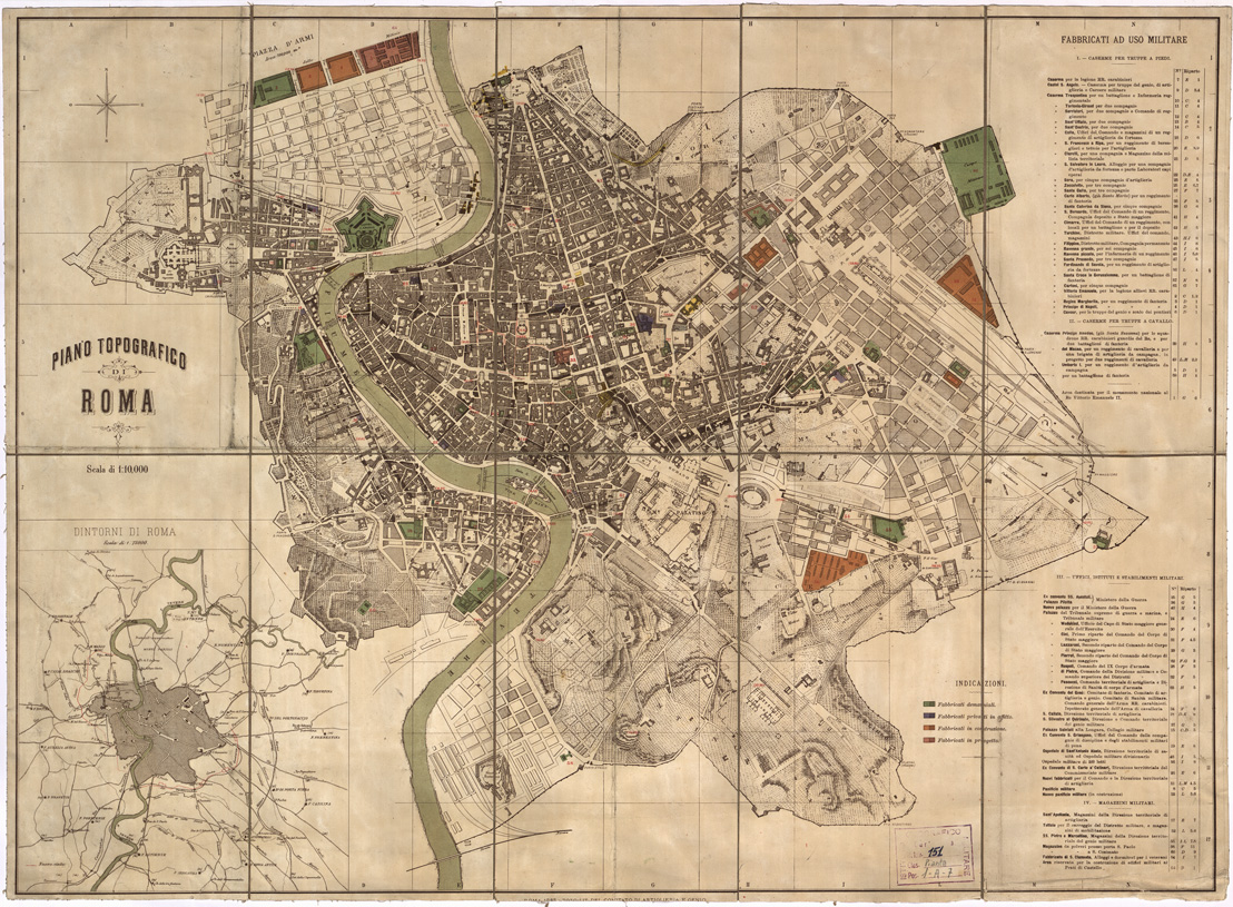 (N:13549) PIANO TOPOGRAFICO DI ROMA LIT. DEL COMITATO DI ARTIGLIERIA E GENIO. ROMA, 1887 (B0007095) Carte e stampe antiche: riproduzione a colori su carta (formato A1)